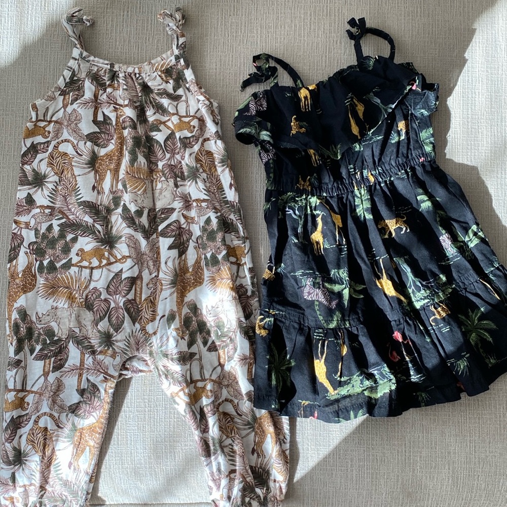 Adorable old navy safari print romper & dress 12-18 months